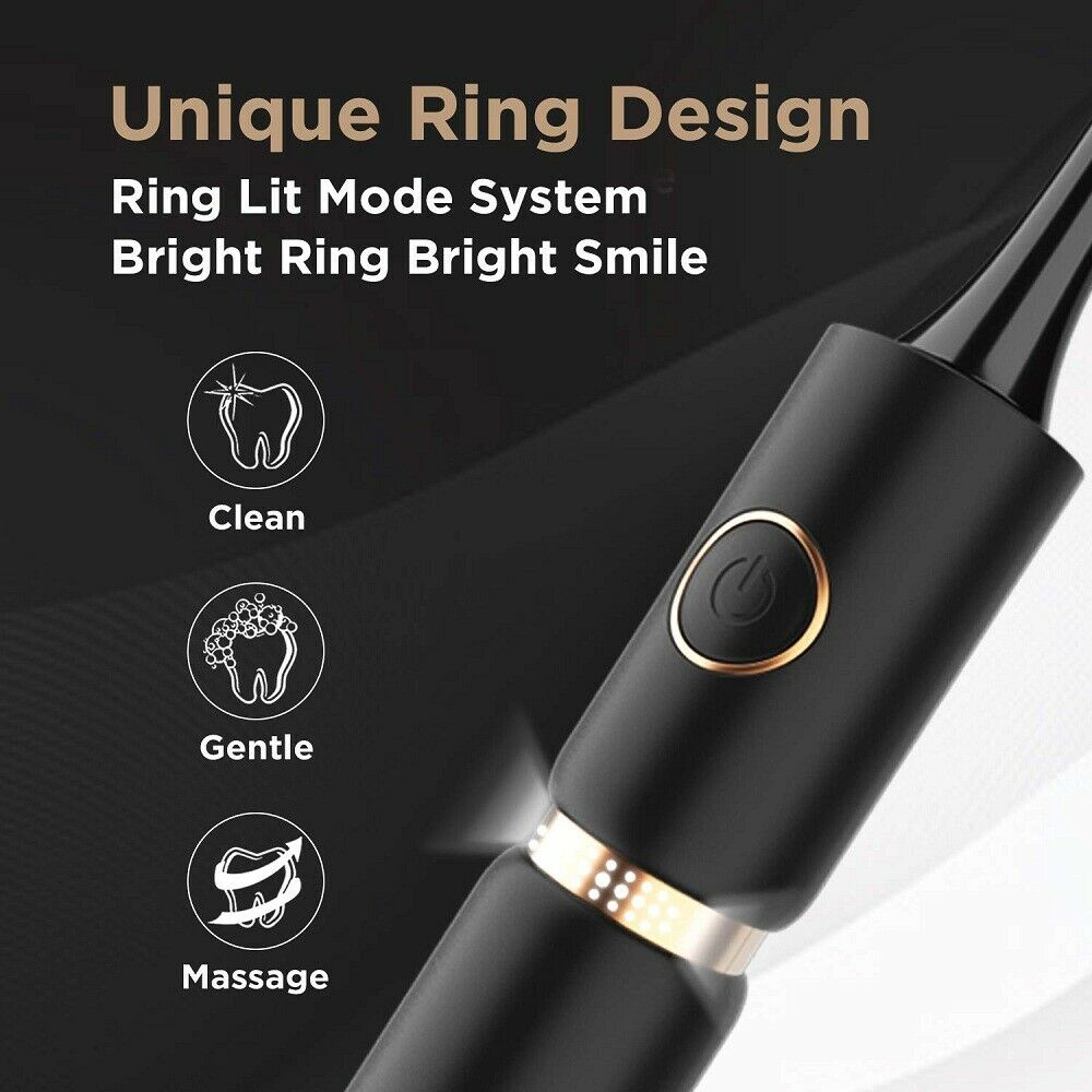 Fairywill Sonic Whitening Electric Toothbrush Rechargeable USB ADA Accepted Waterproof IPX7 Clean 4 Heads and 1 Travel Case