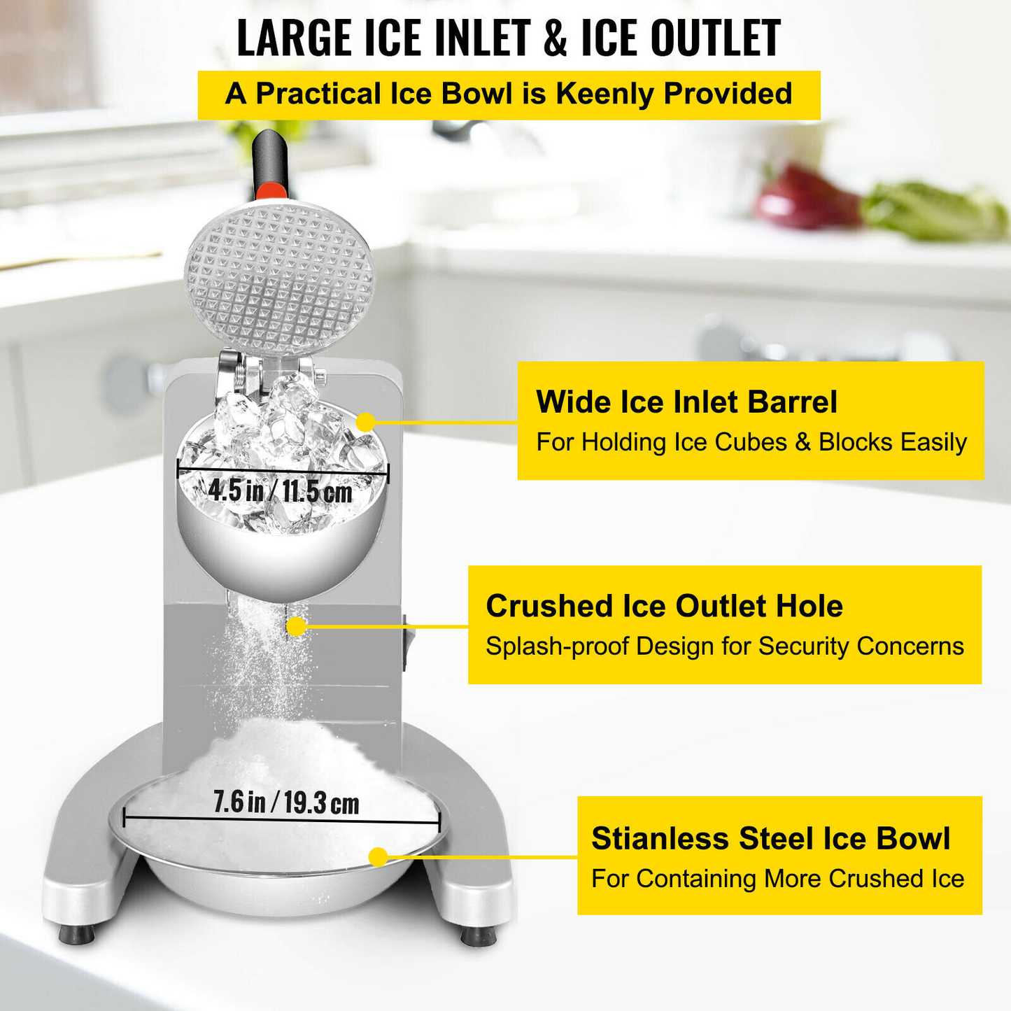 Electric Dual Blade Ice Crusher 95Kg/H Commercial Snow Cone Granizing Machine with Free Tray Home Icy Drink Smoothie Maker