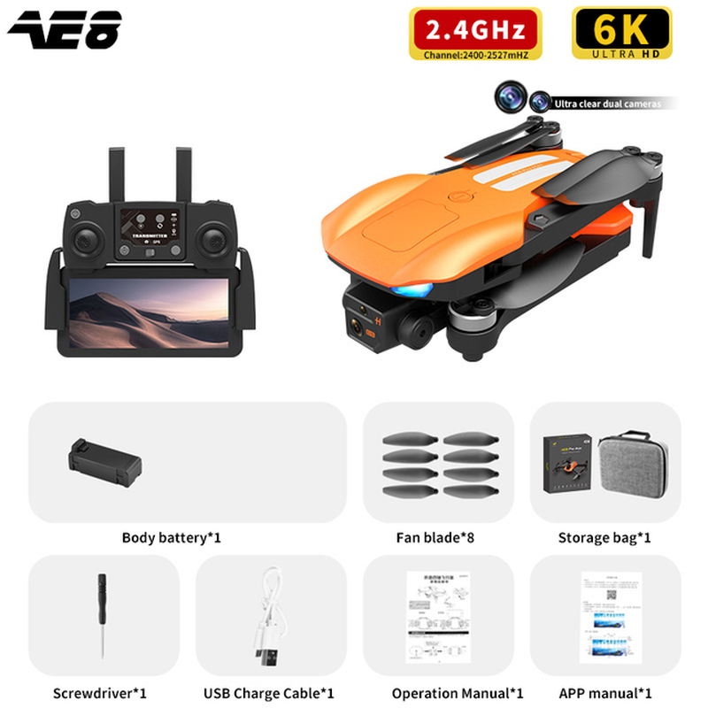 AE8 Pro Max Obstacle Avoidance Drone GPS Positioning Drone Brushless Motor Quadcopter 8K HD Aerial Photography RC Airplane Toy