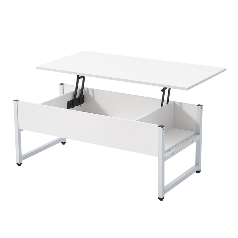 Coffee Table with Storage Shelf Llift-Up Sidetable Desk Metal Leg Laptop Table Study Desk Livingroom Furniture White