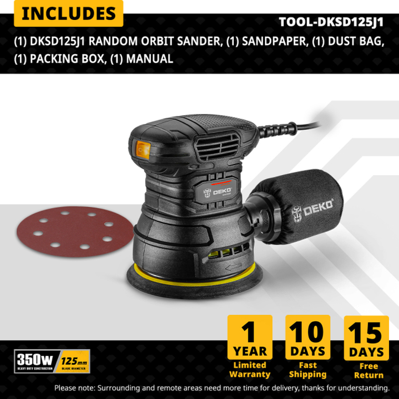 280W/320W/350W Random Orbit Sander with 8 Hole 125Mm Sandpaper and Variable Speed Sander Power Tools (DKSD28Q1)