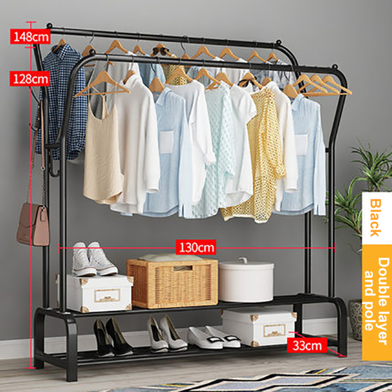 Coat Rack Garment Rack Free-Standing Clothes Hanger with Top Rod Clothes Shelves Storage Wardrobe Hanger Floor Cloth Drying Rack