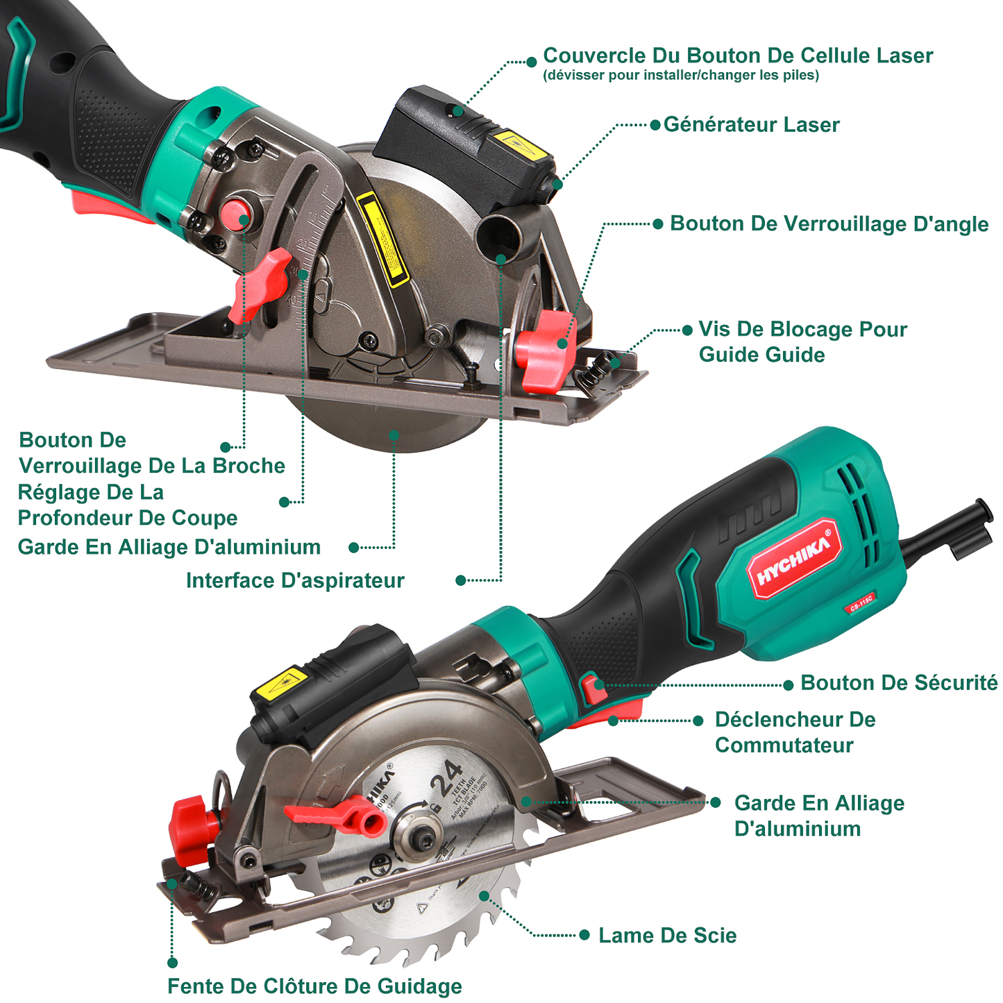 Mini Circular Saw, 750W Laser Guide Electric Circular Saw, 3500RPM Saw Power Tool with 6 Blades