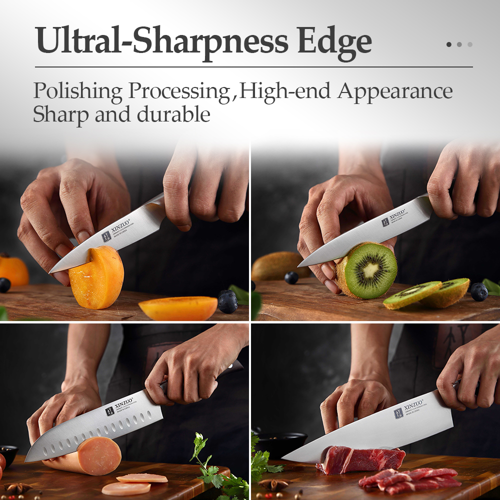 Professional Full 7 PCS Knife Set German 1.4116 Stainless Steel Kitchen Knives Sets Best Kitchen Slicing Santoku Tool