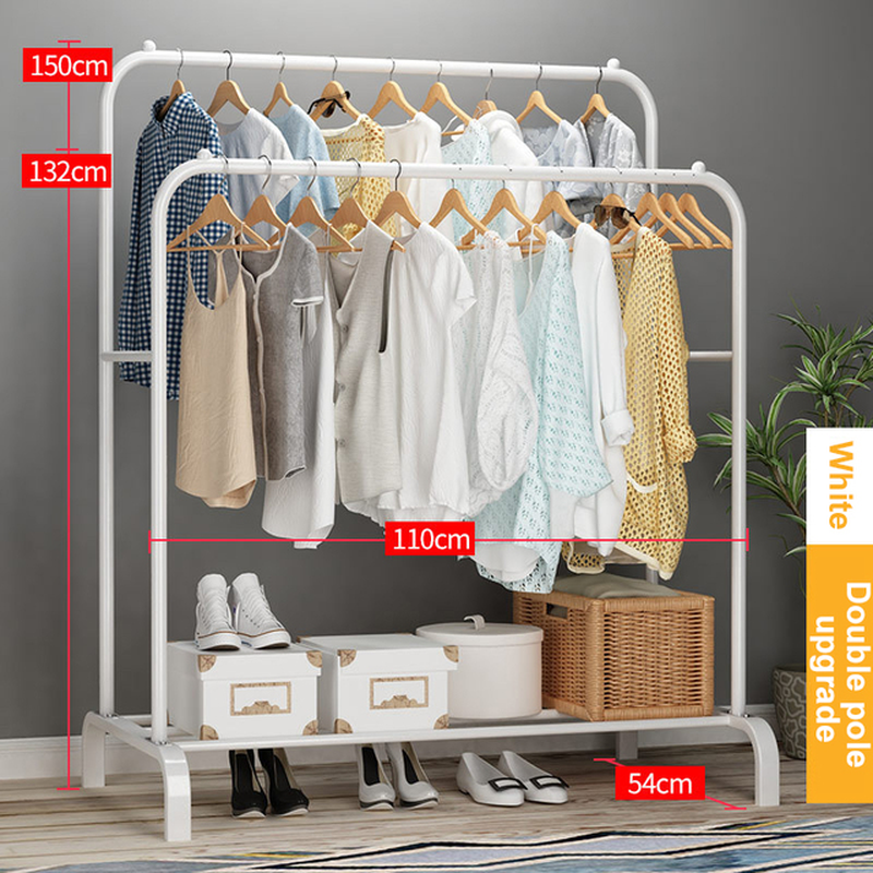 Coat Rack Garment Rack Free-Standing Clothes Hanger with Top Rod Clothes Shelves Storage Wardrobe Hanger Floor Cloth Drying Rack