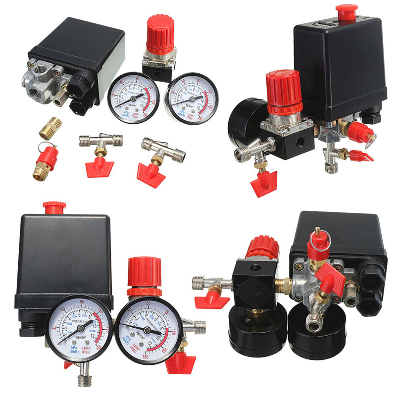 New Arrival Air Compressor Pressure Valve Switch Manifold Relief Regulator Gauges 180PSI 240V 45X75X80Mm Promotion Price