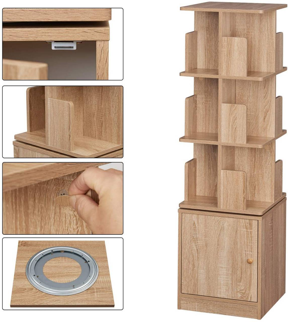 Bookshelf 3 Level Storage Shelf with Cabinet Made of MDF Light Oak