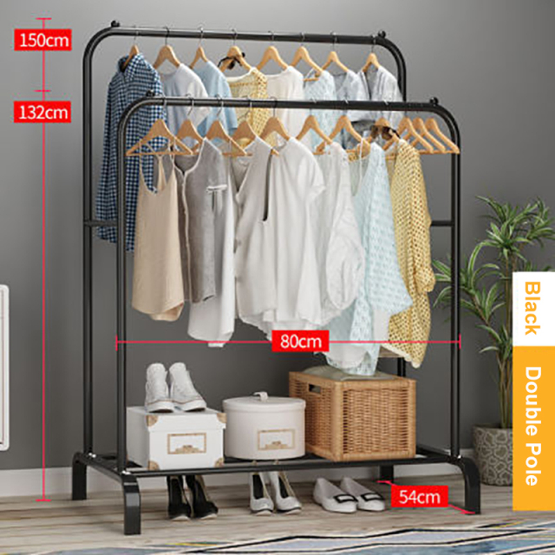 Coat Rack Garment Rack Free-Standing Clothes Hanger with Top Rod Clothes Shelves Storage Wardrobe Hanger Floor Cloth Drying Rack