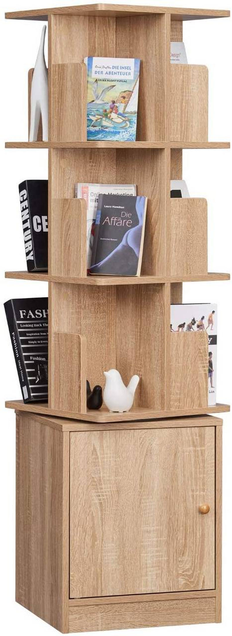 Bookshelf 3 Level Storage Shelf with Cabinet Made of MDF Light Oak