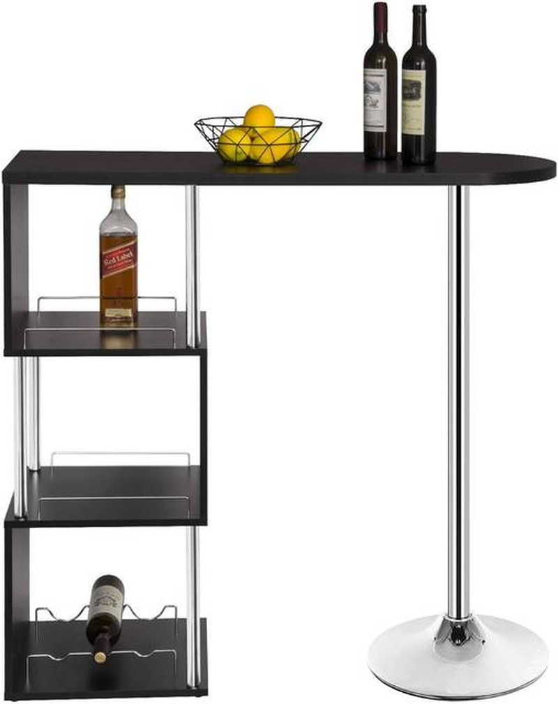 Light Luxury Modern Minimalist Bar Table, Bar Table, Dining Table, with Three Shelf Space Wine Rack-Mdf and Metal Black