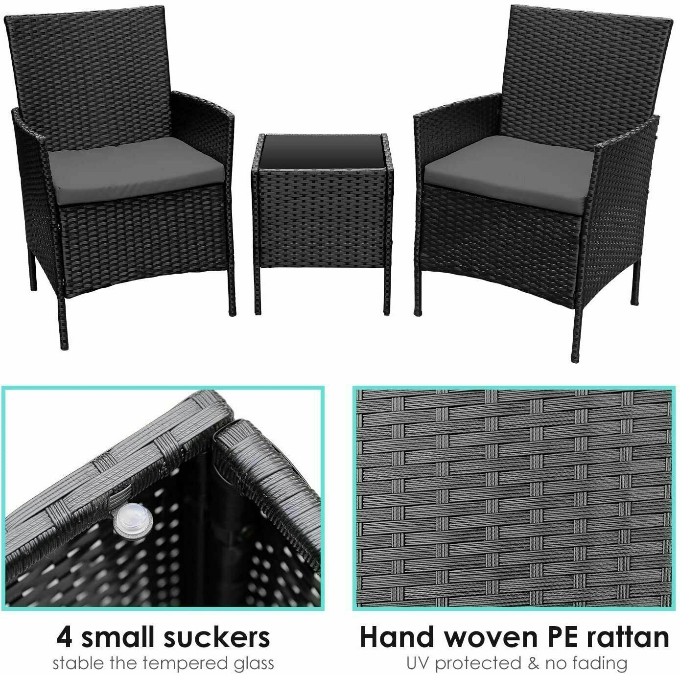 3 Pieces Wicker Rattan Patio Outdoor Furniture Conversation Sofa Bistro Garden