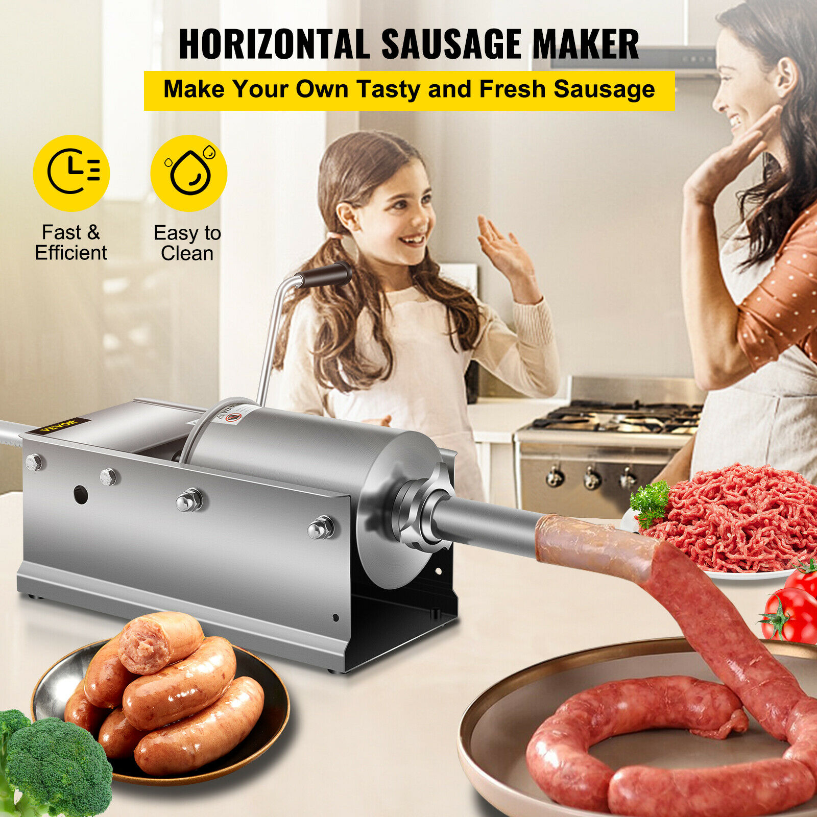 3L 5L 7L 7.8L Manual Sausage Stuffer Filler W/ 5 Nozzles Stainless Steel Filling Production Machine for Hot Dog Bratwurst