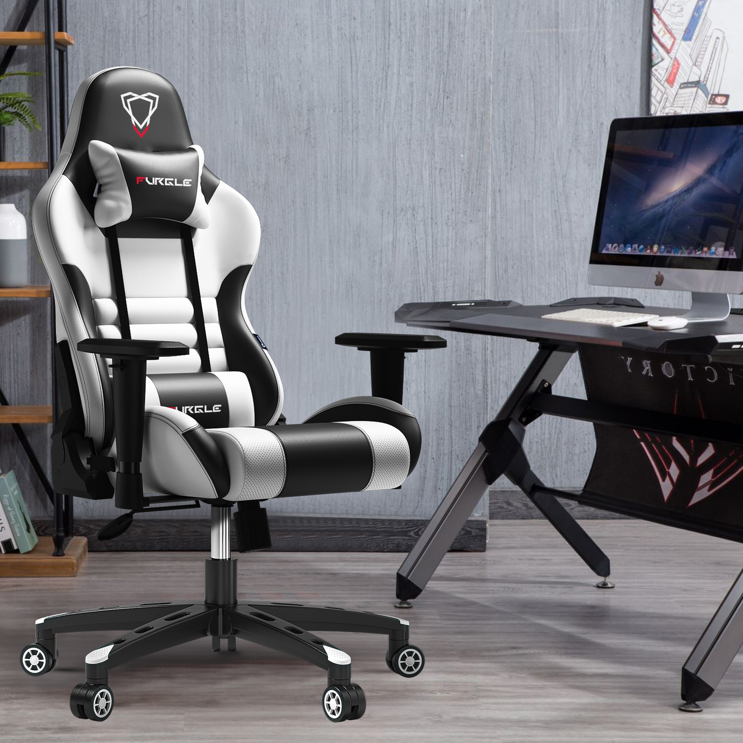 Carry Series Gaming Chair 360° Swivel Ergonomic Racing-Style 90-160 Degree Decline Office Chair White Black Colors