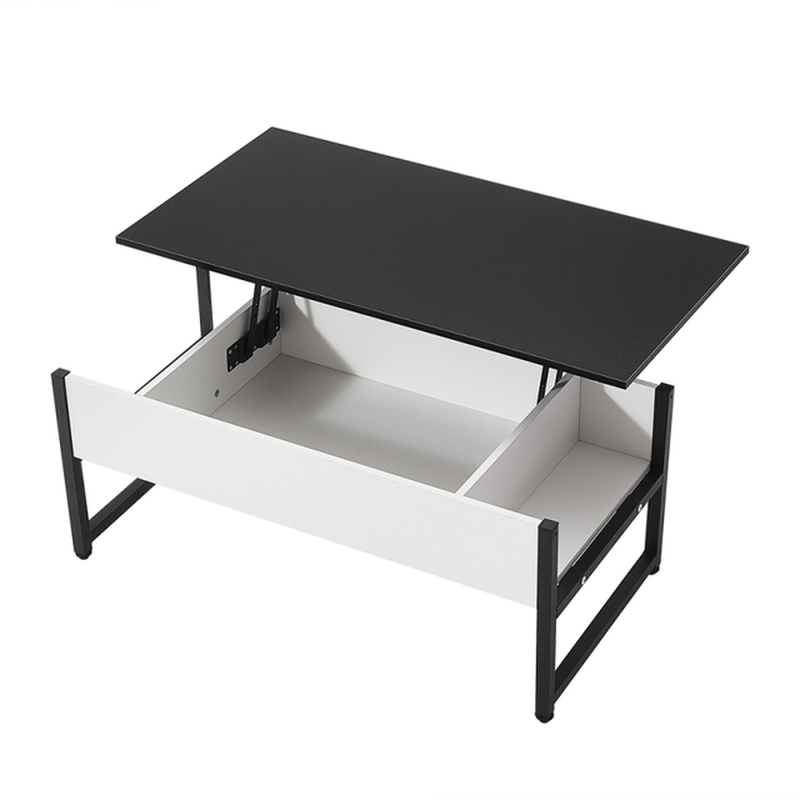 Coffee Table with Storage Shelf Llift-Up Sidetable Desk Metal Leg Laptop Table Study Desk Livingroom Furniture White