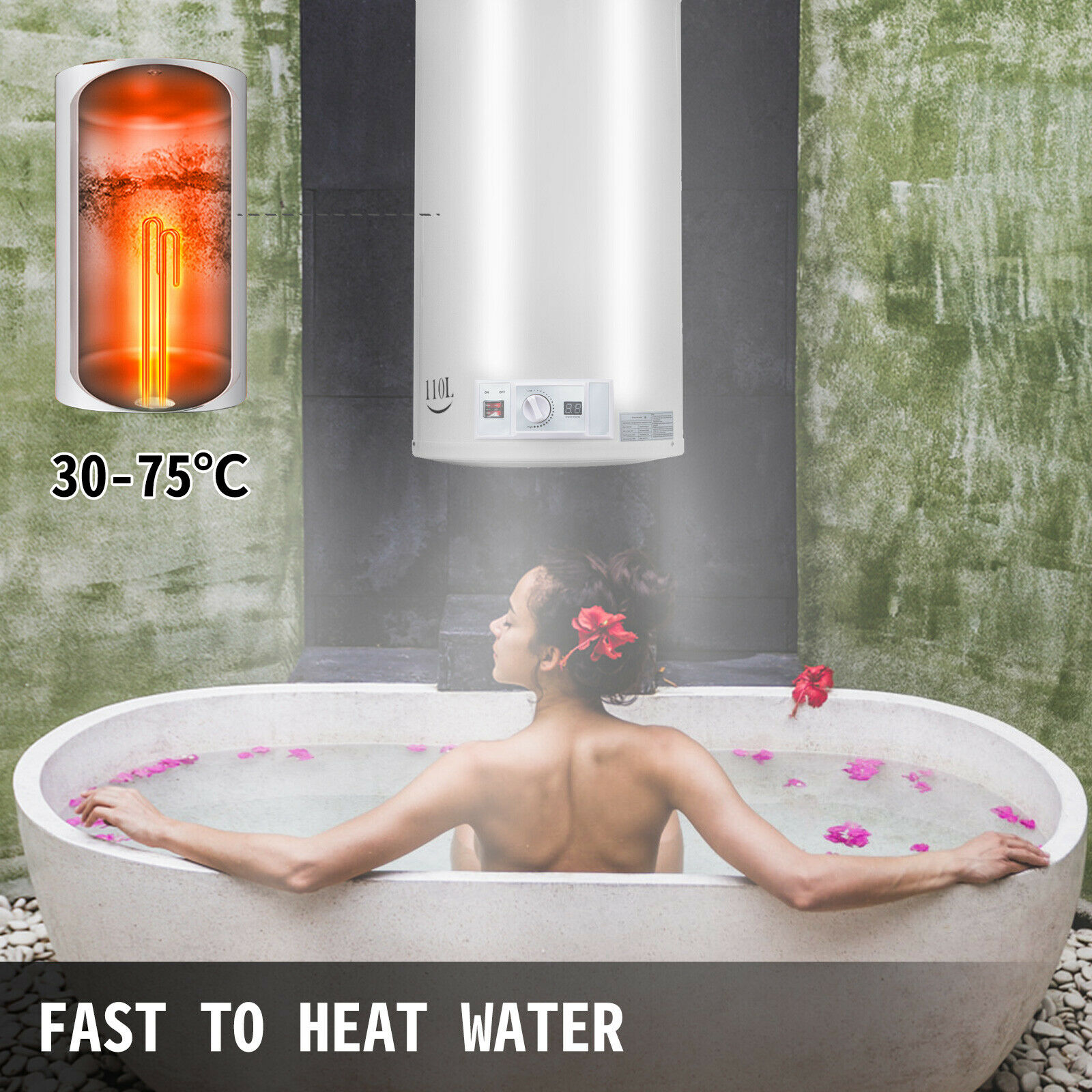 8/35/45/55/65L Instant Electric Water Heater Boiler Cylinder Tank Storage Home Showering Wall Mount for Bathroom Kitchen