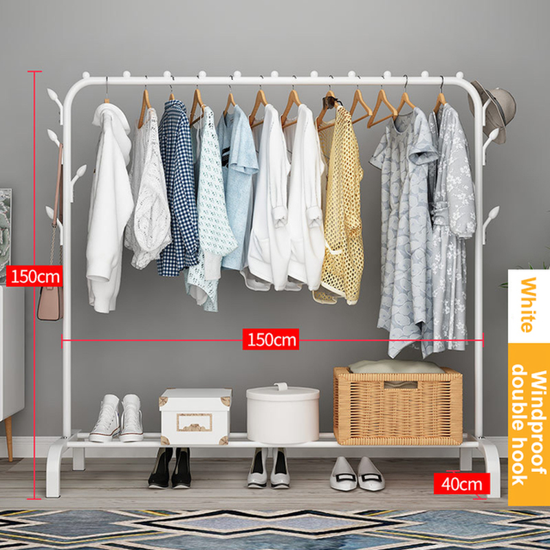 Coat Rack Garment Rack Free-Standing Clothes Hanger with Top Rod Clothes Shelves Storage Wardrobe Hanger Floor Cloth Drying Rack