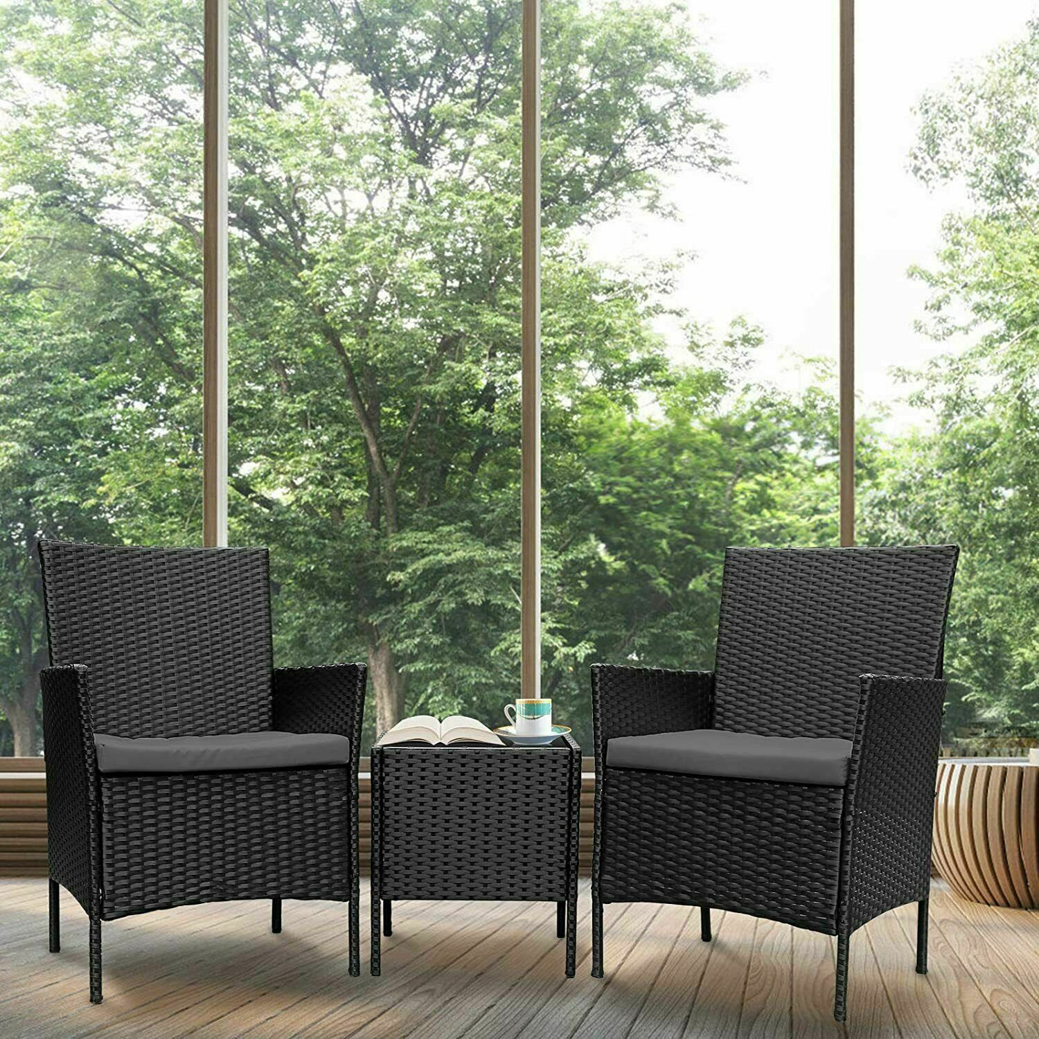 3 Pieces Wicker Rattan Patio Outdoor Furniture Conversation Sofa Bistro Garden