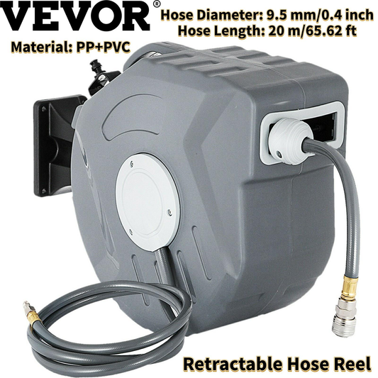 VEVOR 65FT Automatic Retractable Water Hose Reel Garden Hose Pipe Reel Winder 180° Swivel Wall Mount for Car Cleaning Irrigation