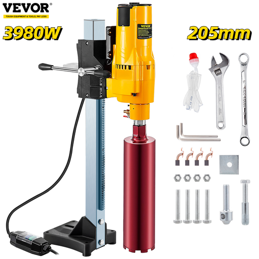 205Mm Diamond Core Drill Rig 3980W Wet Dry Handheld Concrete Drilling Machine Kit W/ Bits and Spanner for Installing Pipes