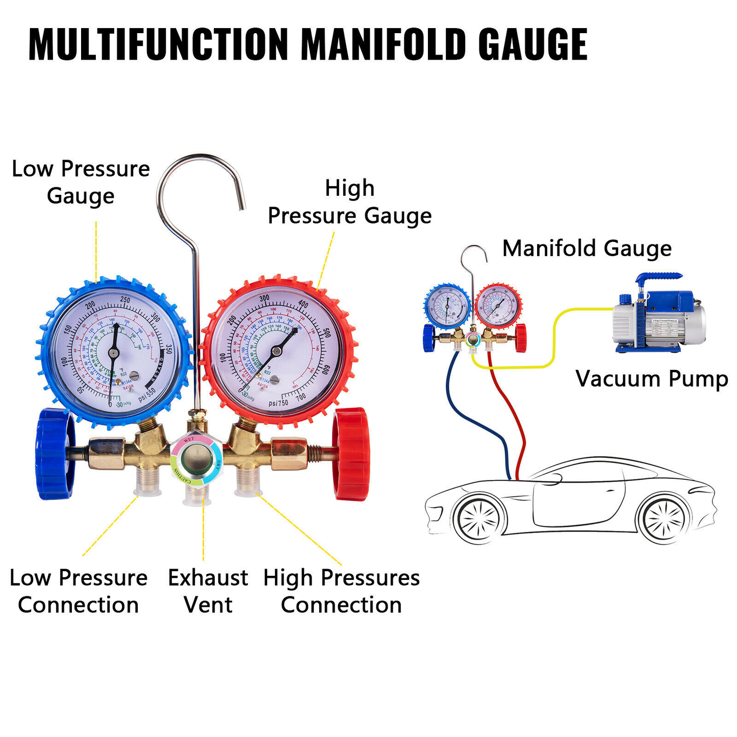 Refrigerant Vacuum Pump Kits 1.8-4.8CFM HVAC Refrigeration 1/3 1/4 HP with Manifold Gauge for Household Air Conditioning