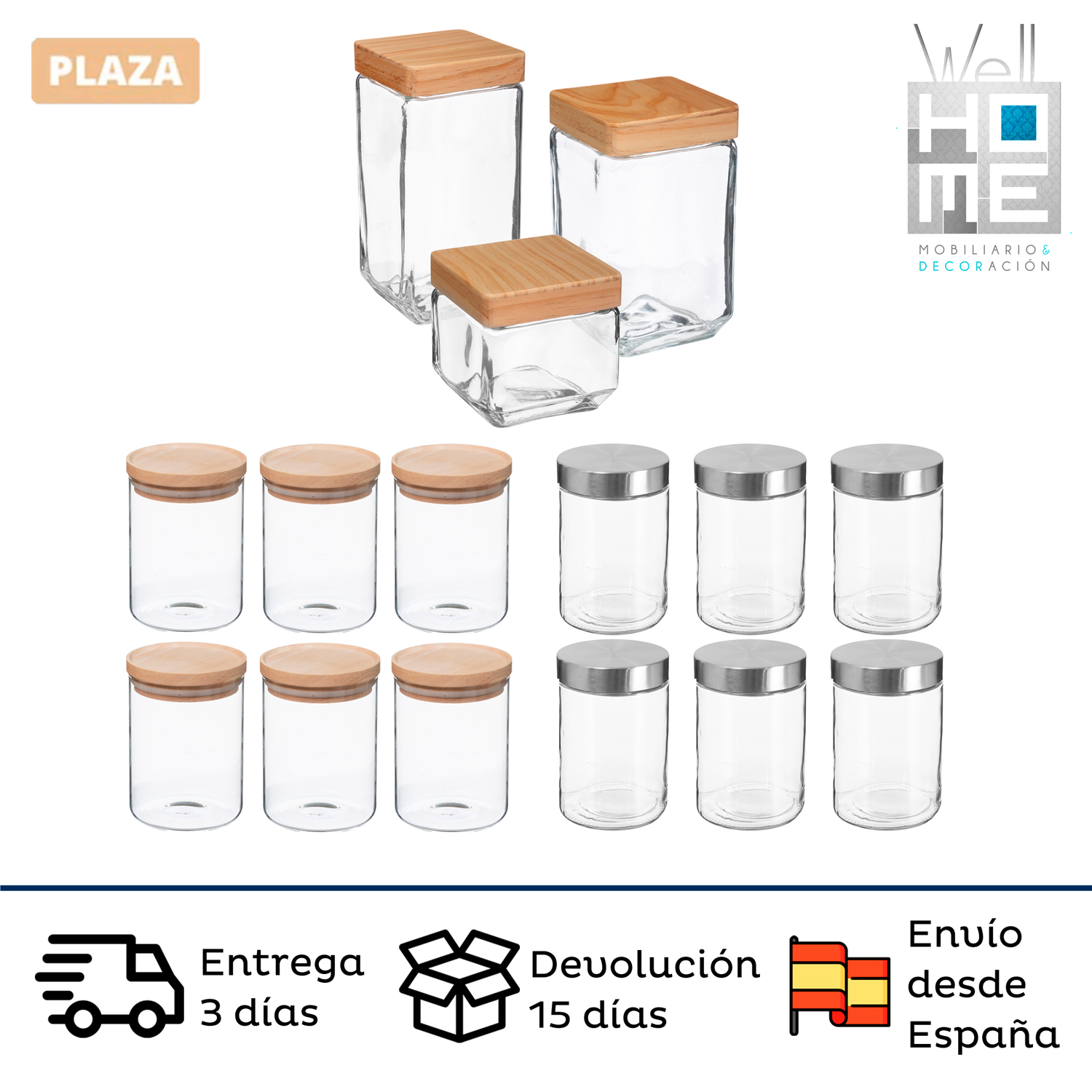 Glass Jars with Wooden Lid or Stainless Steel  Hermetics to Store Any Product