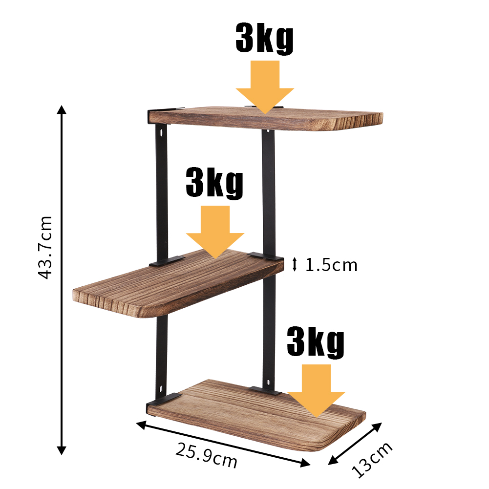 Rustic Industrial Wood Shelf Wall Mount Corner Rack Display Decor Organizer for Bedroom Kitchen Bathroom