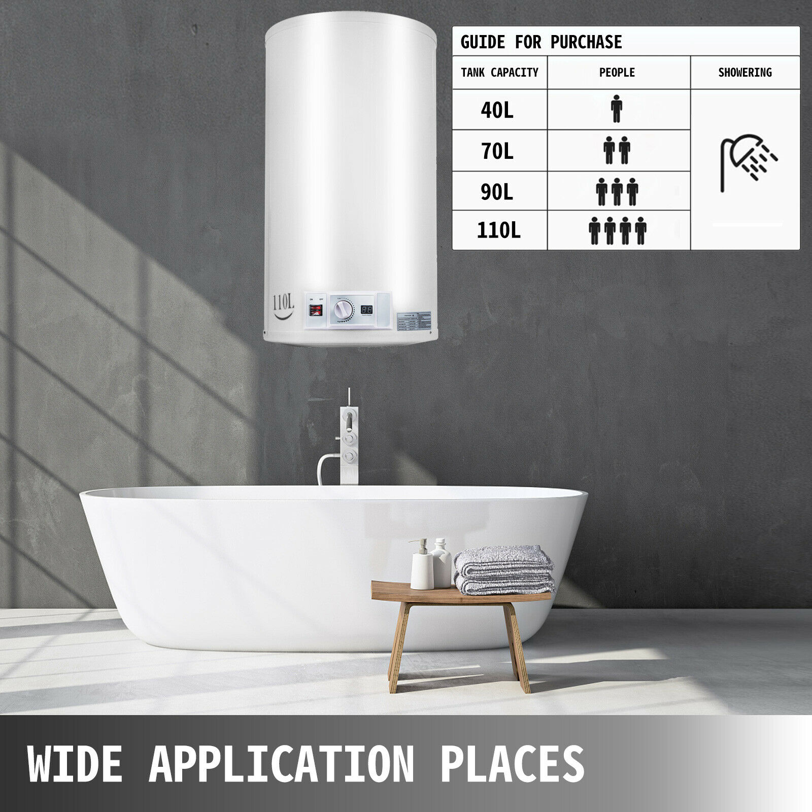 8/35/45/55/65L Instant Electric Water Heater Boiler Cylinder Tank Storage Home Showering Wall Mount for Bathroom Kitchen