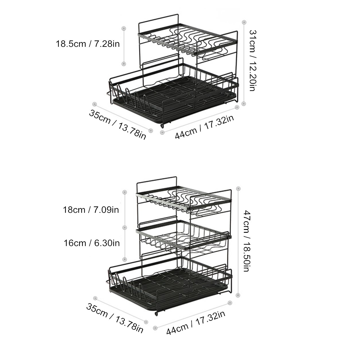 2/3 Tier Kitchen Storage Shelf Dish Drying Rack Holder with Drainboard Plate Cup Spoon Drainer Countertop Utensil Organizer