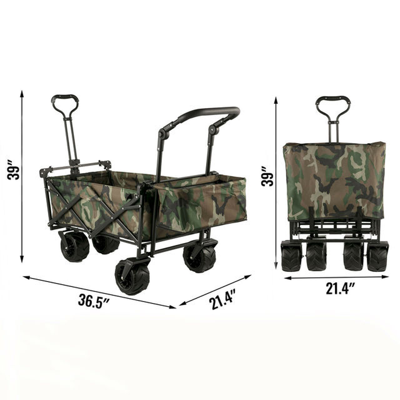 7In Wheel Folding Wagon Cart 220.5 Capacity W/ Adjustable Handle Pull Oxford Cloth Collapsible Outdoor Garden Trolley Cart