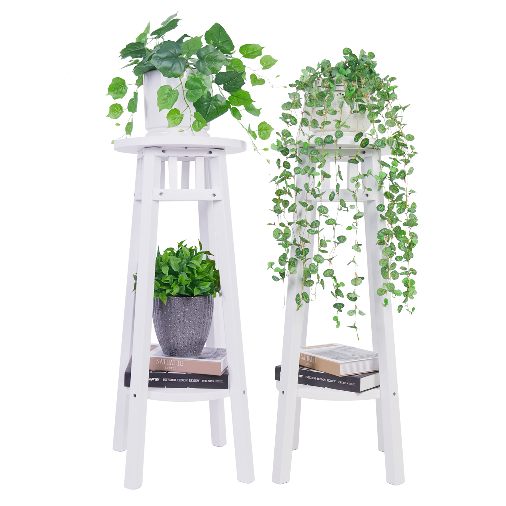 Set of 2 Wood Plant Stand Nesting Display End Table Rack Indoor Flower Holder Corner Planter Pot Rack Living Room Patio Decor