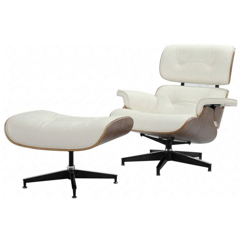 Replica Lounge Chair with Ottoman Black Lather Walnut Wood Genuine Leather Chaise for Living Room