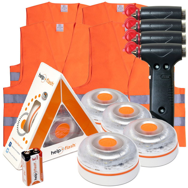 -Standalone Emergency Light, V16 Hazard Presenter Signal, Approved, DGT Regulations + Hammer + Vest