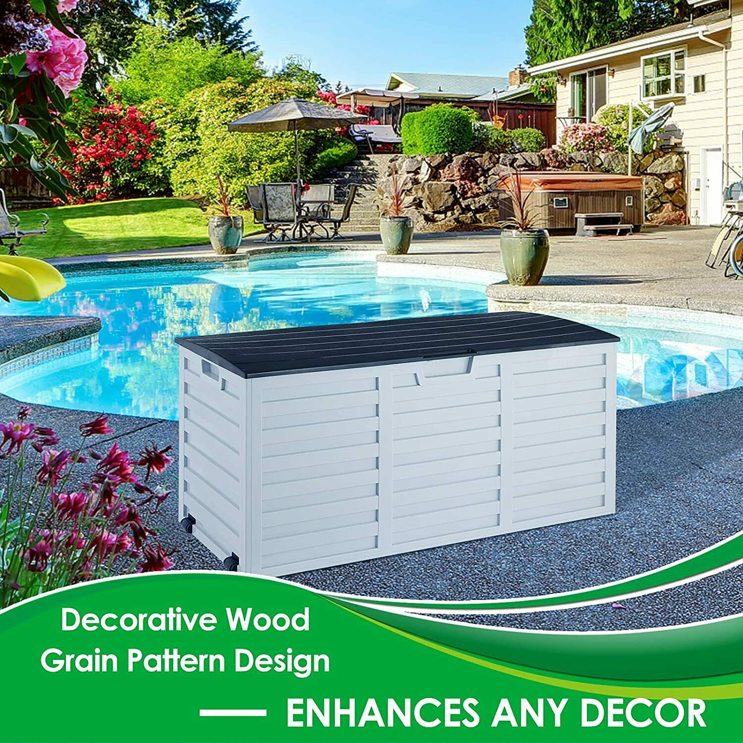 265 L Garden Furniture Storage Box Outdoor Furniture Protective Cover Garden Deck Box Cabinet Cover Waterproof Durable Storage