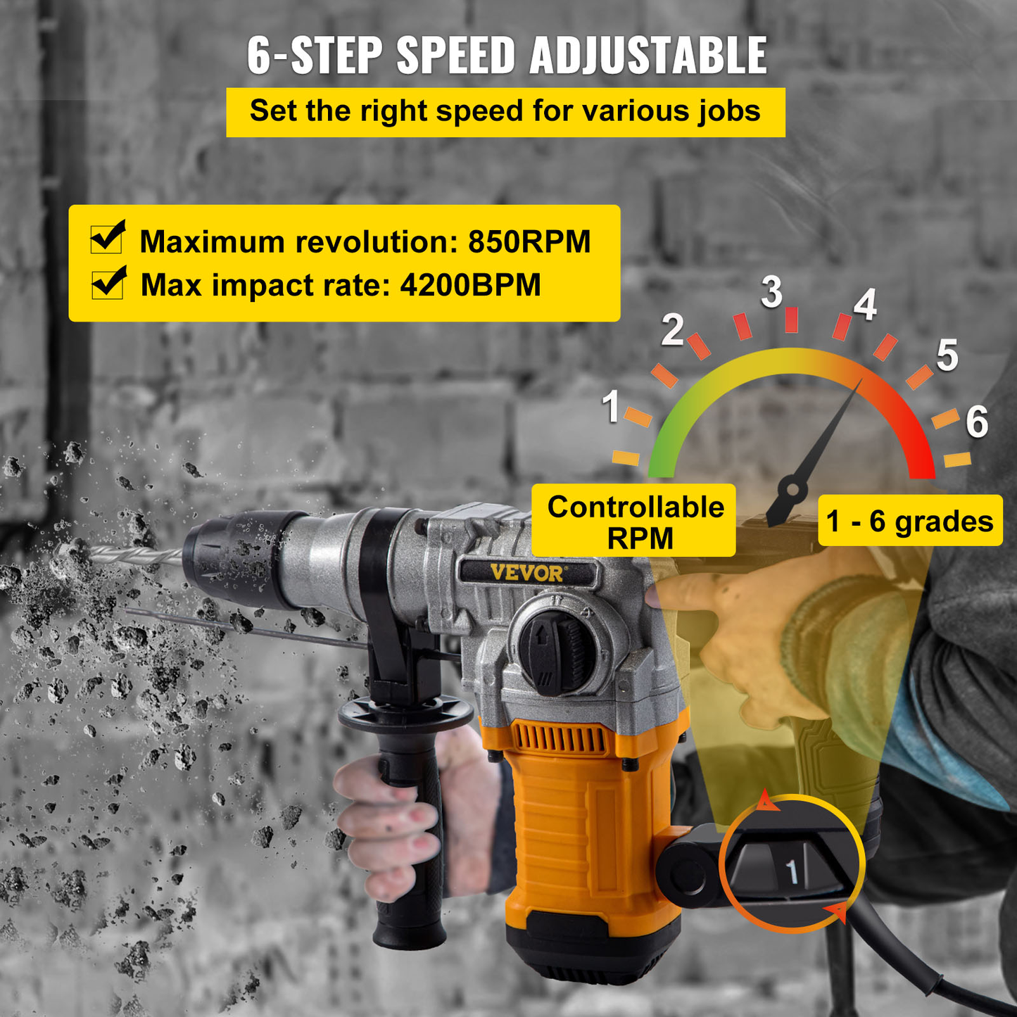 1050W Rotary Hammer Drill Max Drilling 26Mm SDS plus Demolition Jackhammer Breaker 4In1 Electric Wood Concrete Perforator