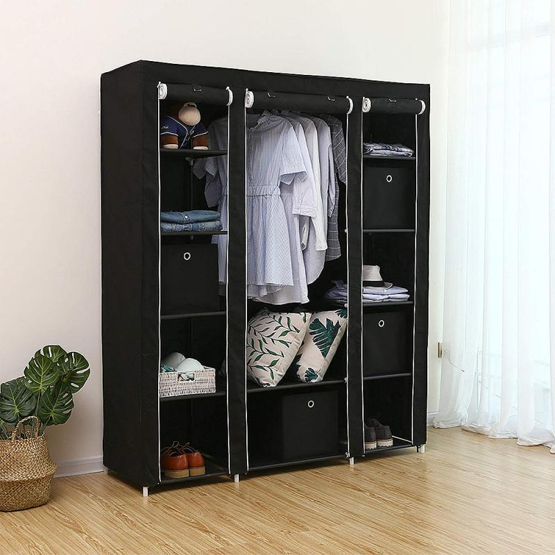 Closet Wardrobe Clothes Storage Organizer Shelf with Rack Non-Woven Fabrics Portable Bedroom Furniture 175*150*45Cm HWC