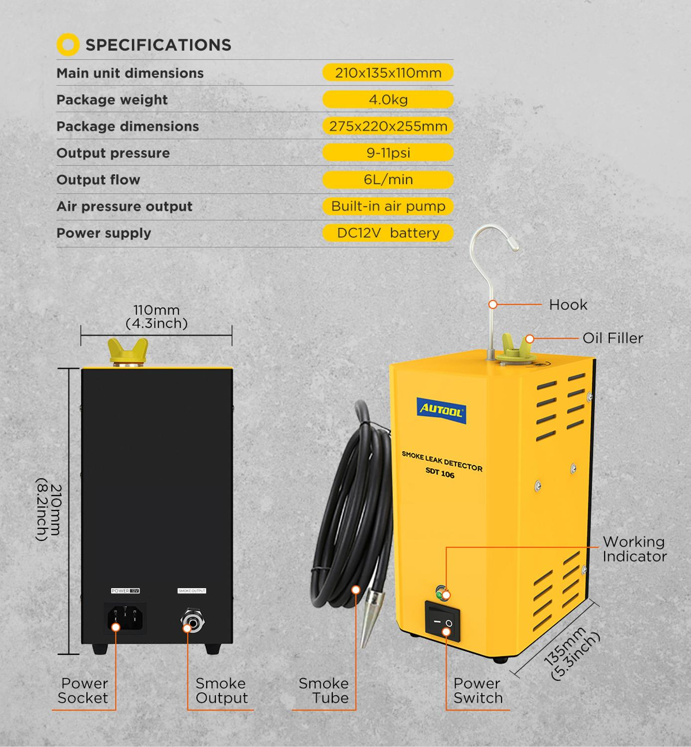 Original SDT106 Car Smoke Leak Detector Automotive EVAP Leakage Gas Leakage Locator Oil Pipe Generator Diagnostic Tool