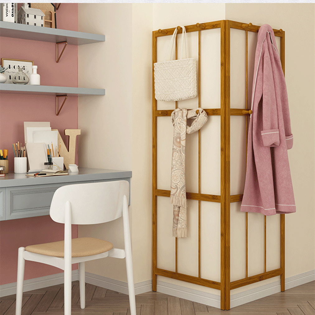 Bamboo Coat and Hat Rack Solid Wood Combination Stand Angularly Foldable Coat Rack Free-Standing