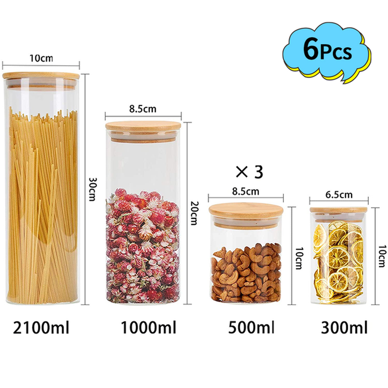 Gomaihe Glass Jars Spice Jars with Bamboo Lids Silicon Ring Set of Tight Kitchen Containers for Storage Canister Set For