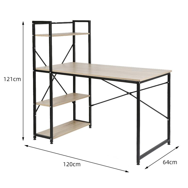 Computer Laptop Desk Modern Style Computer Desk with 4 Tiers Bookshelf for Home Office Studying Living Room Furniture HWC