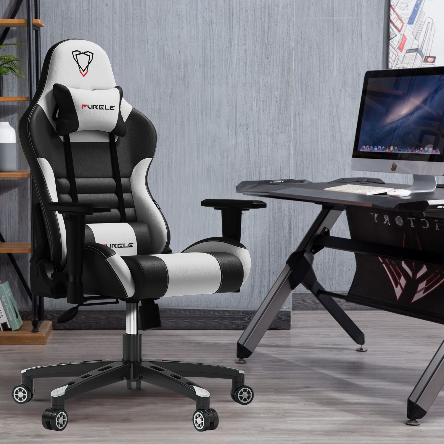 Carry Series Gaming Chair 360° Swivel Ergonomic Racing-Style 90-160 Degree Decline Office Chair Black White Colors