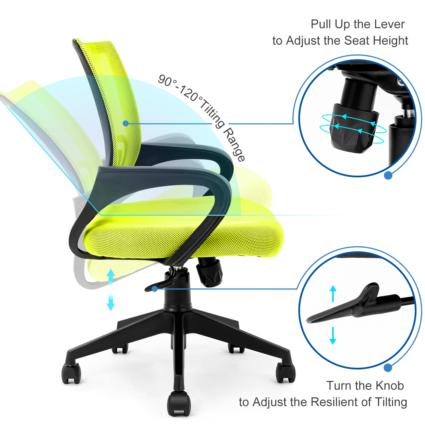 LC Series 2Pcs/Set Office Chair Ergonomic Gaming Chair No Headrest Racing-Style Computer Chair Yellow Colors