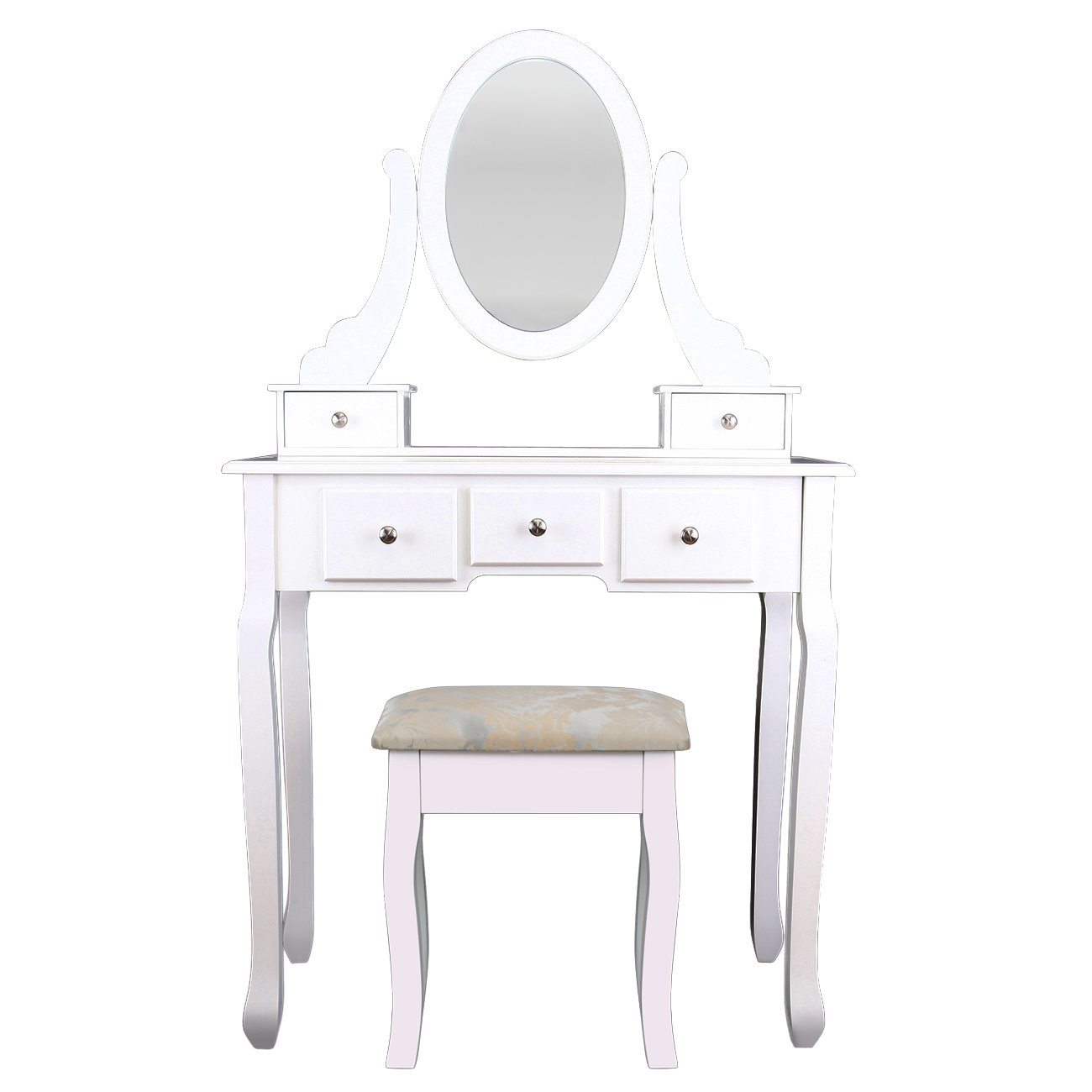 Yonntech Modern Makeup Table Dressing Table Home Bedroom with Mirror Stool and 5 Drawers MDF Free Gift