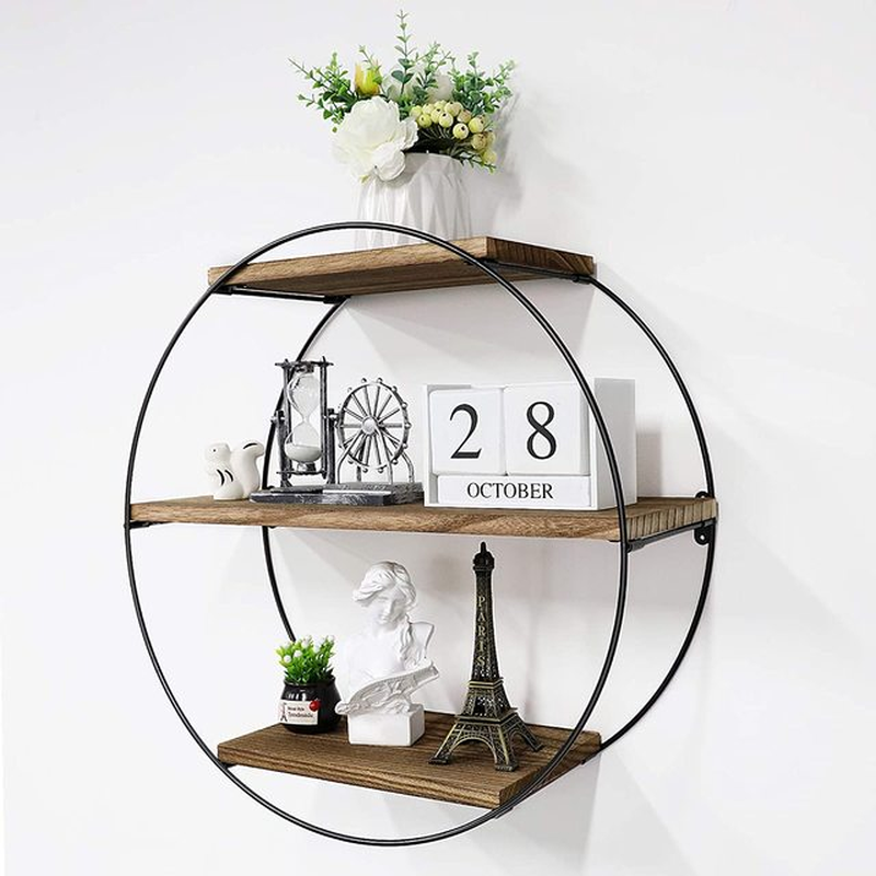 3 Tier Floating Wall Mounted Rustic Industrial Wood Metal Shelves for Bathroom Bedroom Living Room Kitchen Office