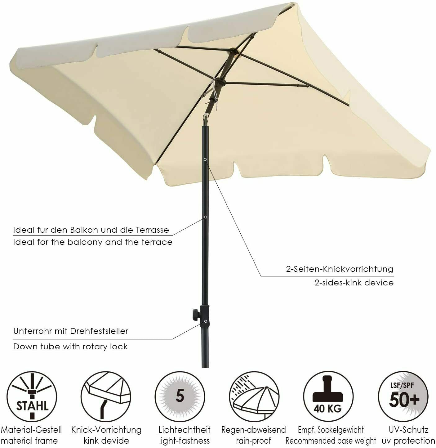 Rectangular Parasol Canopy Sun Umbrella Keep Cool UV Protection Foldable for Patio Household Market Outdoor Umbrella Rainproof