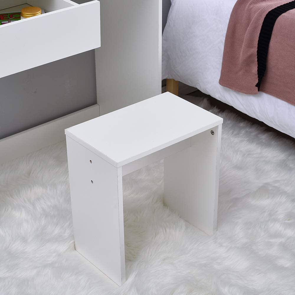 White Wooden Dressing Table Set with Large Mirror and 2 Tier Open Shelf Modern Vanity Makeup Writing Desk Bedroom