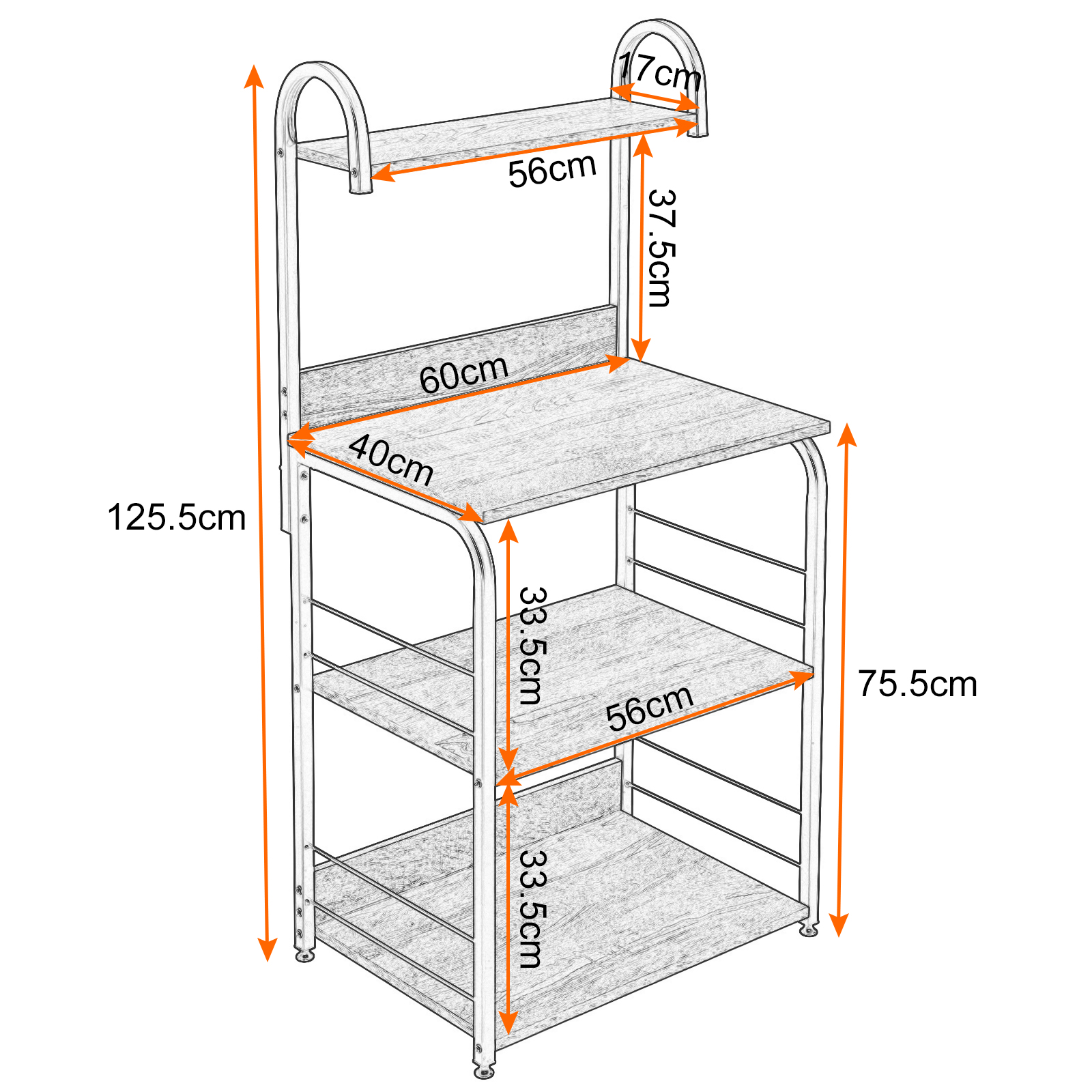 Metal Bookshelf Multifunctional Storage Rack Microwave Oven Shelf Kitchen Bathroom Shelf Household Storage Rack 60X40X125, 5Cm