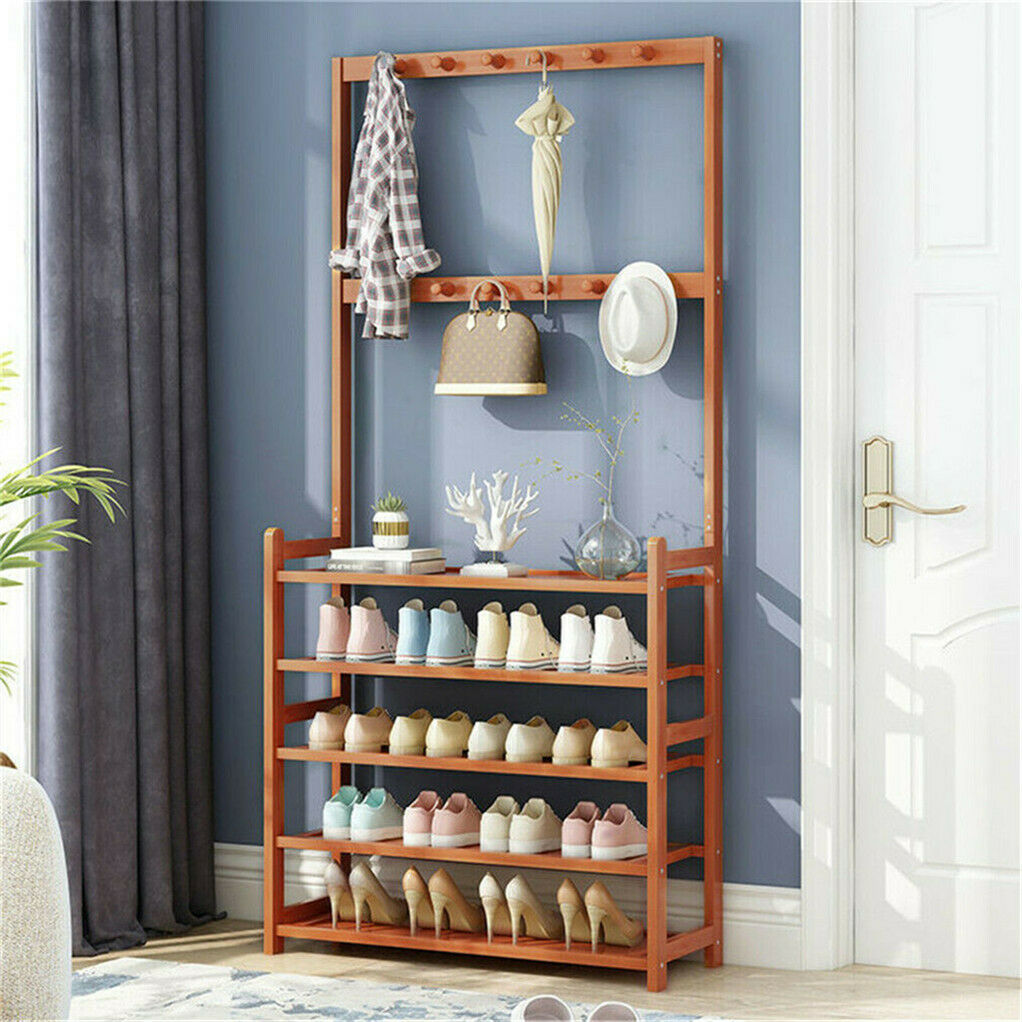 Coat Rack Shoe Bench Vintage 3-In-1 Hall Tree Shoe Rack for Entryway with 3-Tier Storage Shelf