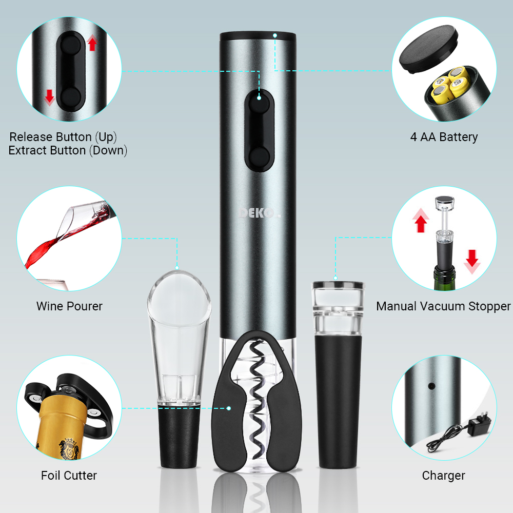 DEKO Electric Wine Opener Set Rechargable Automatic Bottle Opene Kitchen Batteries/Chargers with Foil Cutter Air Extraction