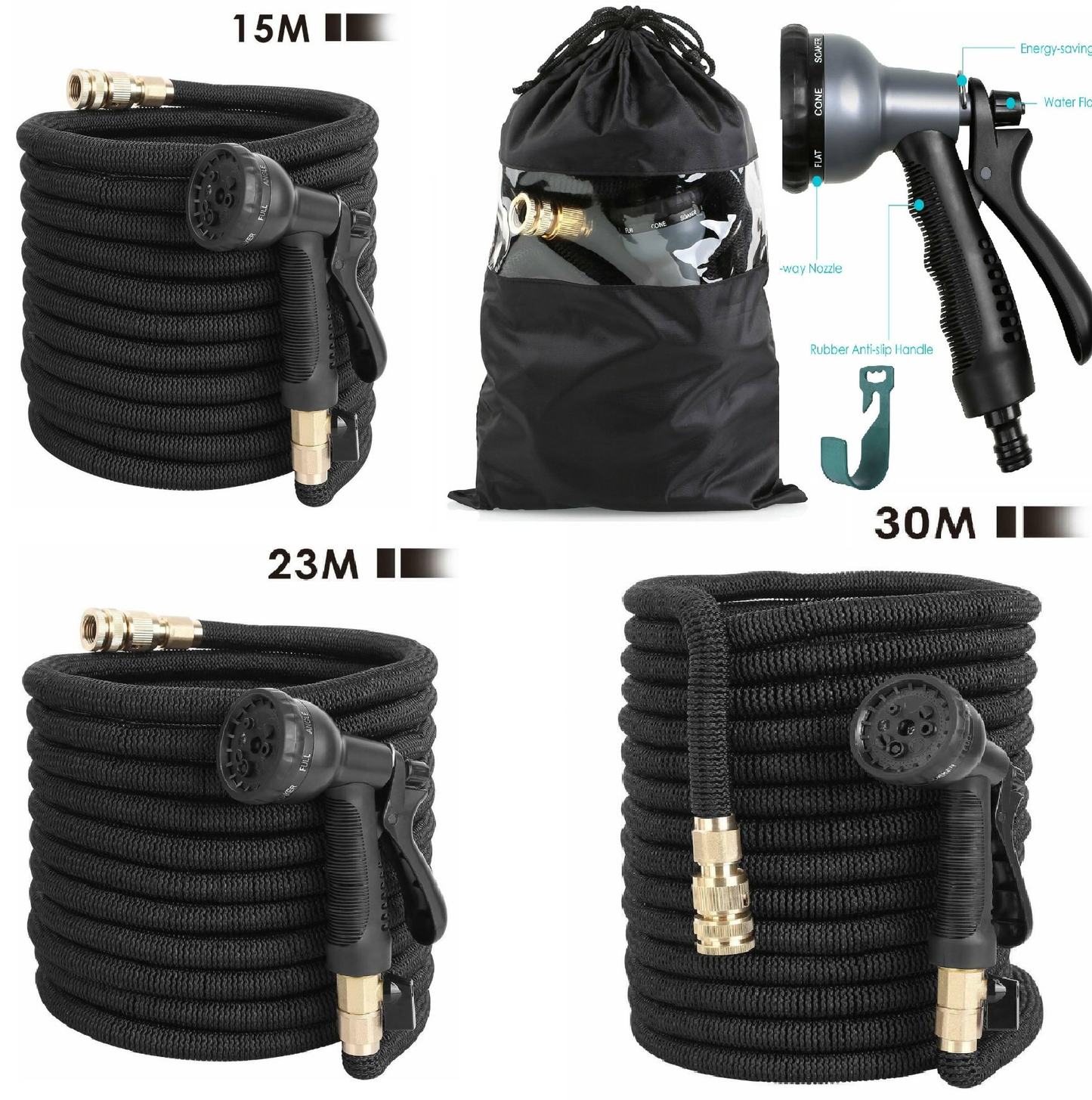 Garden Hose Expandable Magic Flexible Water Hose Hose Plastic Hoses Pipe with Spray Gun to Watering Black 15M,23M,30M