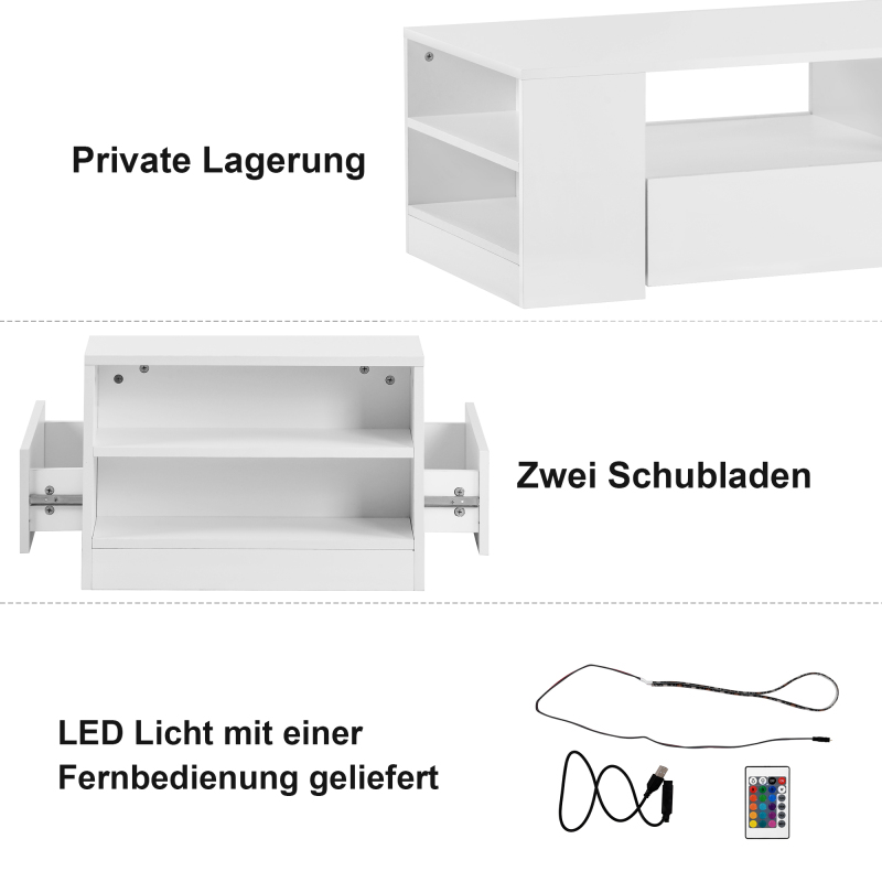 Modern Coffee Table High Gloss Living Room Furniture 2 Drawers and 2 Shelves Sofa Coffee Table Side Table（95 X 53 X 37Cm）